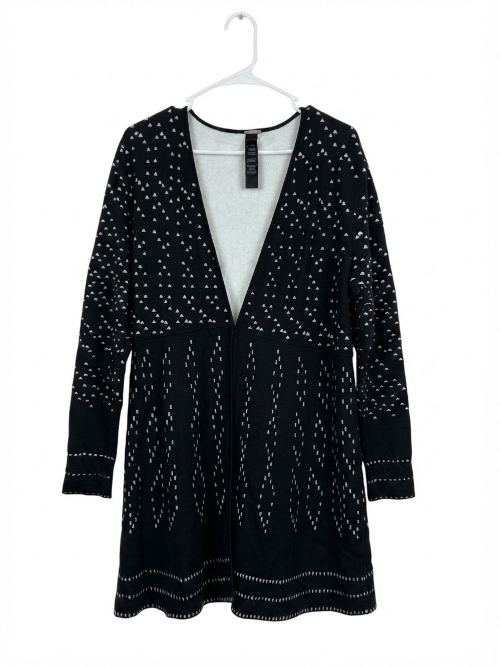 Chico's Black Label Geometric Knit Duster Cardigan Jacket Size 1 M